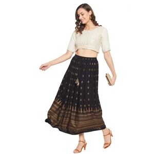 Gypsie Blu Women's Gold Foil Print Black RAYON Wear Boho Skirts size Medium